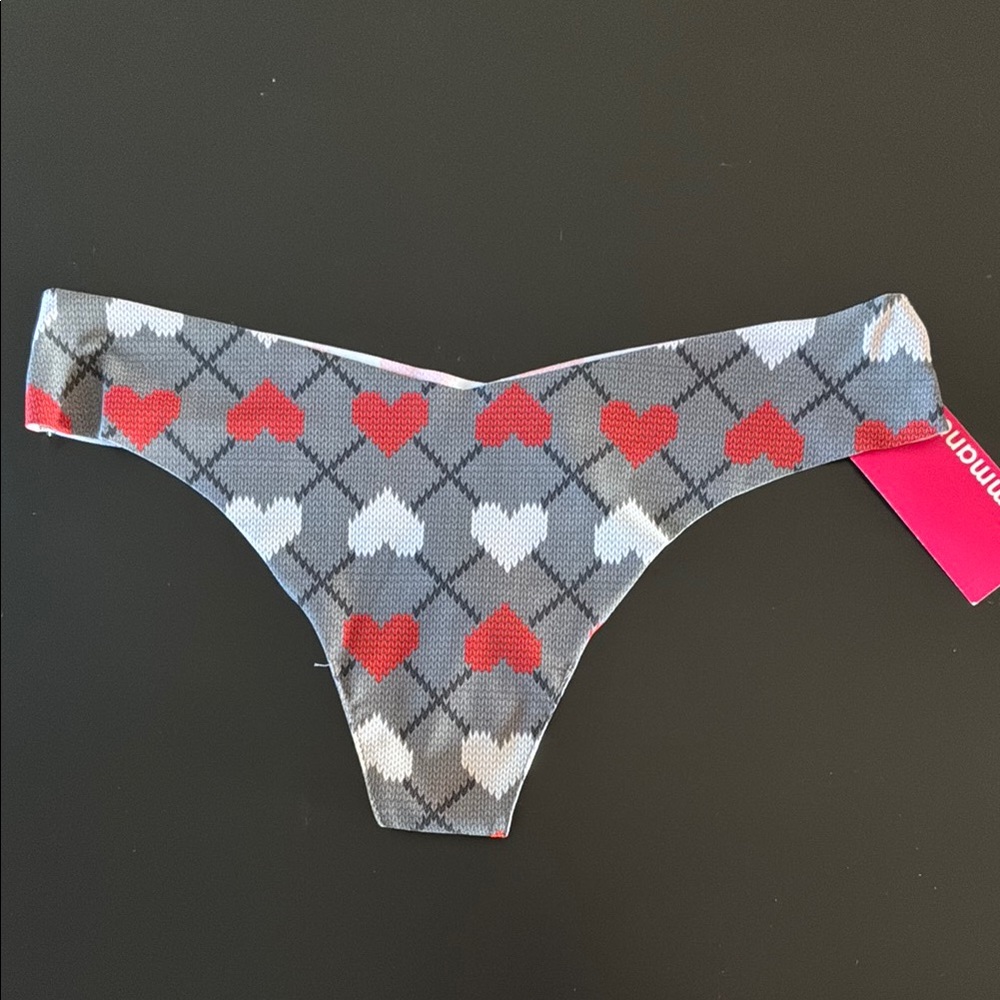 Commando Red and Gray Argyle Heart Thong